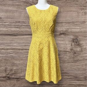 J Crew Yellow Mustard Sleeveless A-line Dress with Cut-out Floral Pattern Size 4